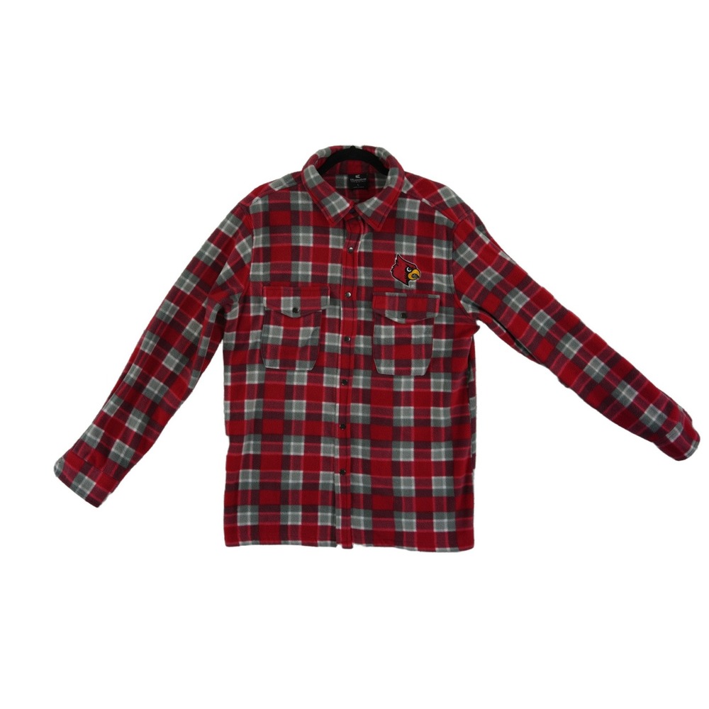 Colosseum Louisville Cardinals Plaid Fleece Button Up Shirt Men's Size Large Red